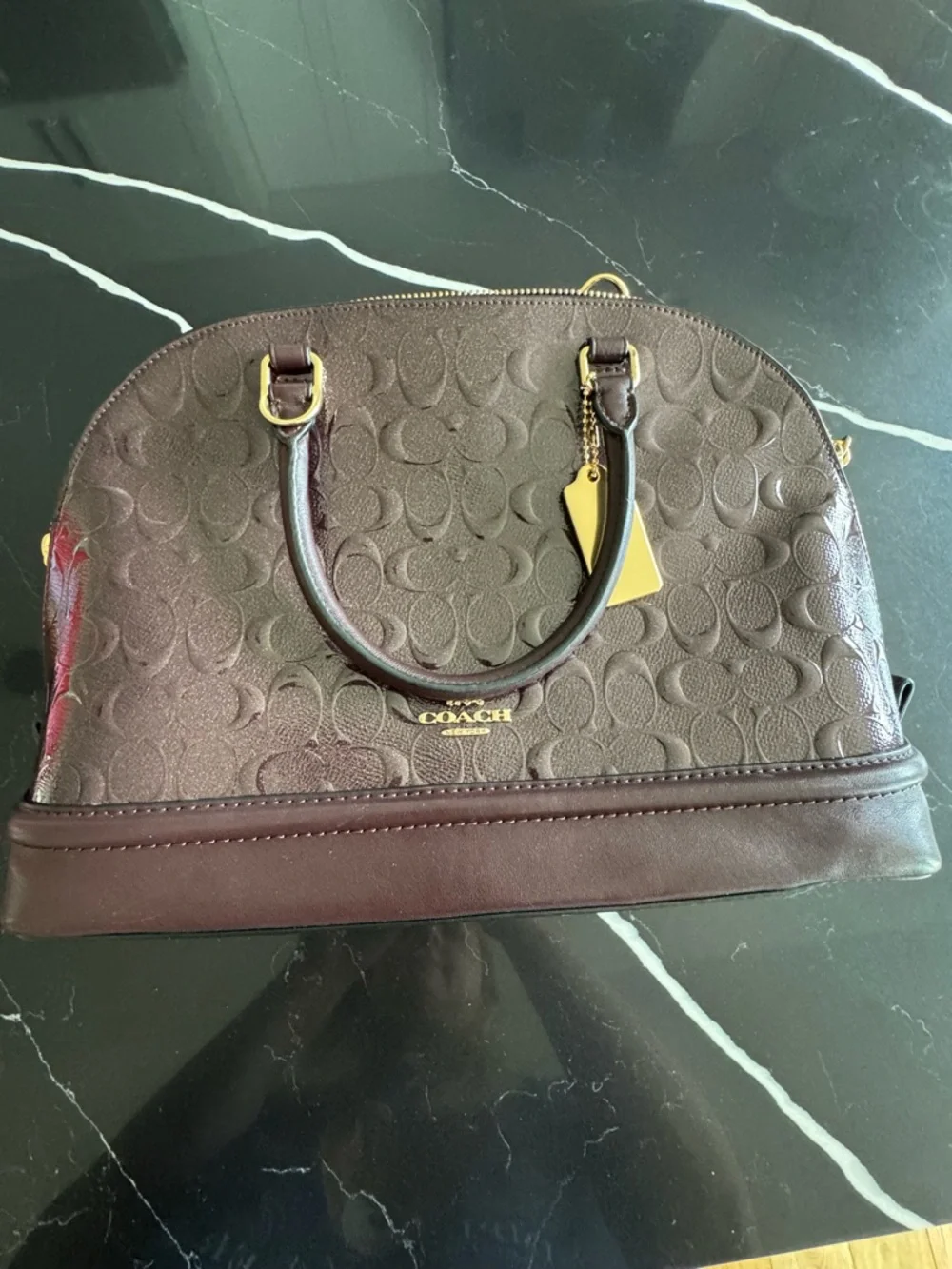 Coach Dark Eggplant Sparkle Embossed Dome Satchel with Gold‎ Hardware Bundle